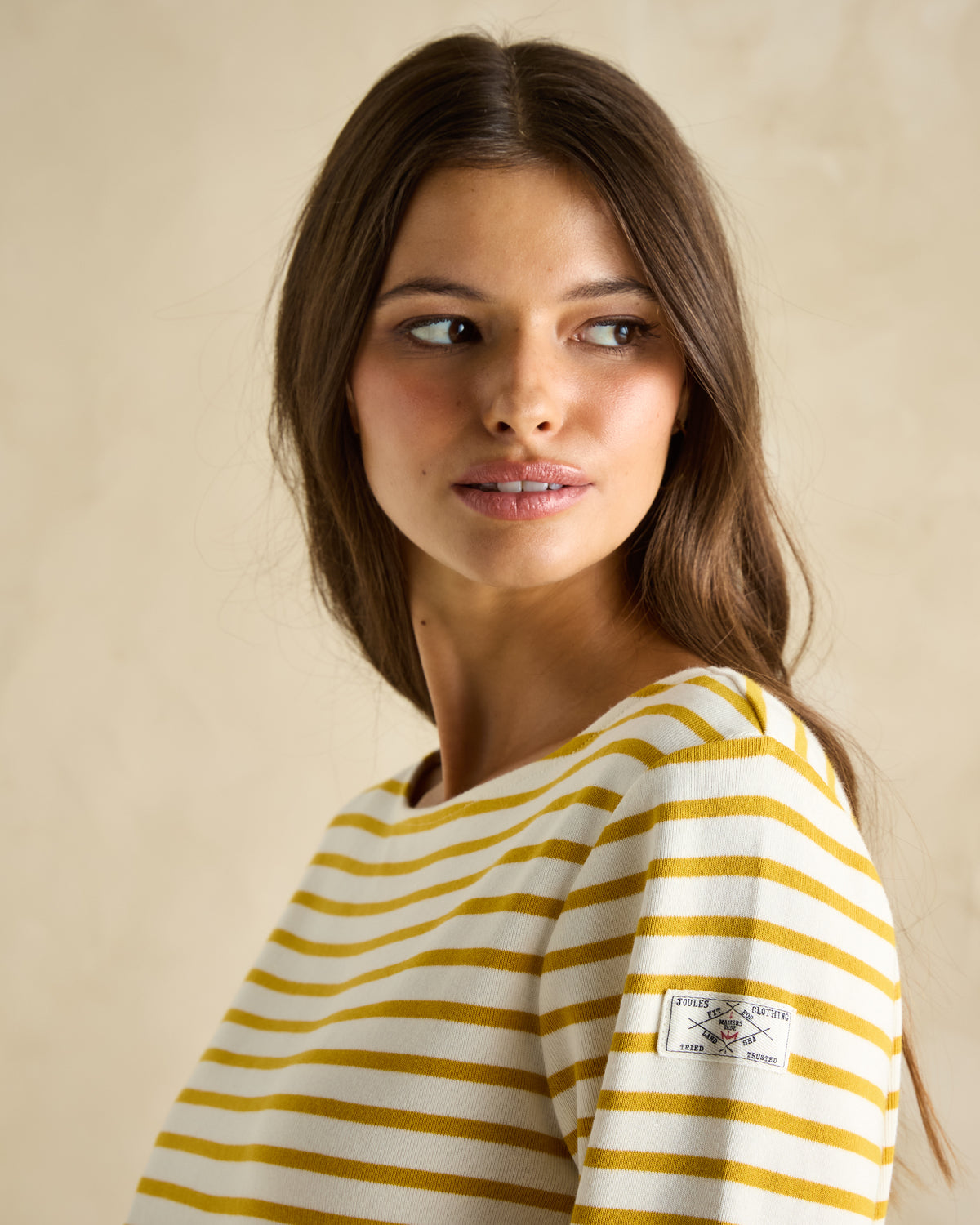 JOULES HARBOUR TOP Mustard Yellow Stripe: Women's Long Sleeve Top