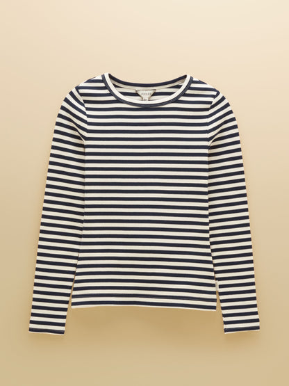 Joules Sophie women's navy striped ribbed long sleeve t-shirt with crew neck | Equiflair
