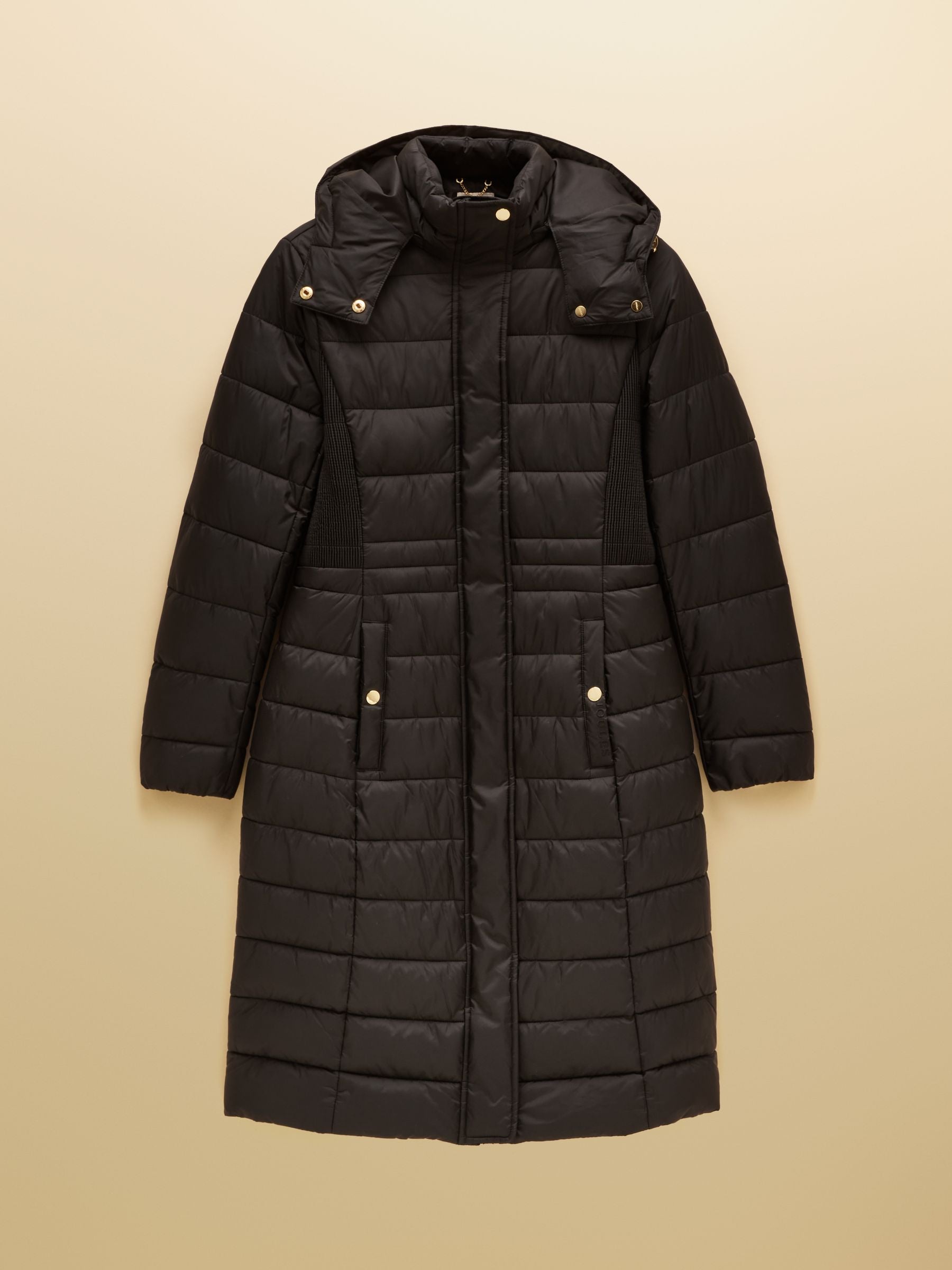Women's black Joules Windborough showerproof longline hooded puffer coat