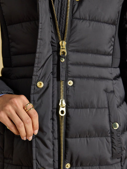 Black Joules Women's Longline Padded Showerproof Coat with Hood