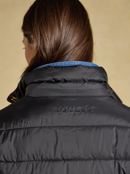 Black Joules Women's Windborough Showerproof Longline Padded Coat with Hood