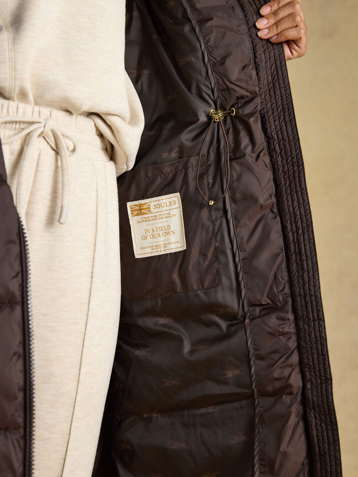 Joules women's chocolate brown padded longline gilet - showerproof and insulated