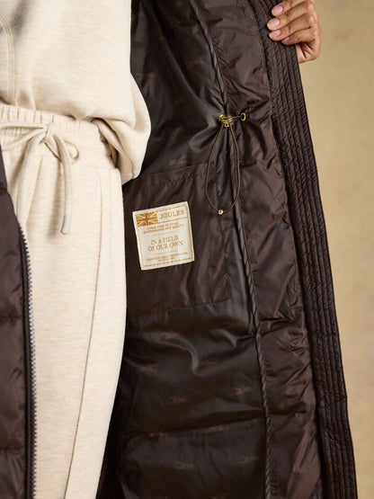 Joules women's chocolate brown padded longline gilet - showerproof and insulated