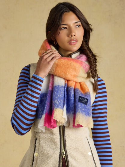 Joules Women's Betsy Oversized Scarf in Bright Multi Gingham - Plush Texture
