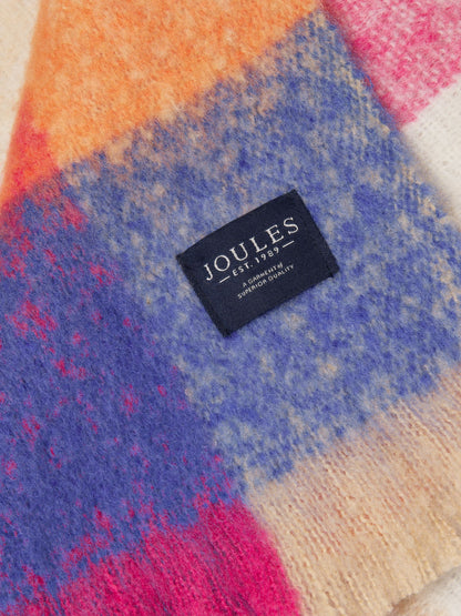 Joules Women's Betsy Brushed Scarf in Bright Multi Gingham - Oversized Tassel Scarf