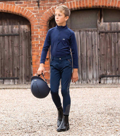 Premier Equine Boys Riding Breeches - Gel Knee, Equestrian Apparel, Boy Equestrian Rider with Helmet