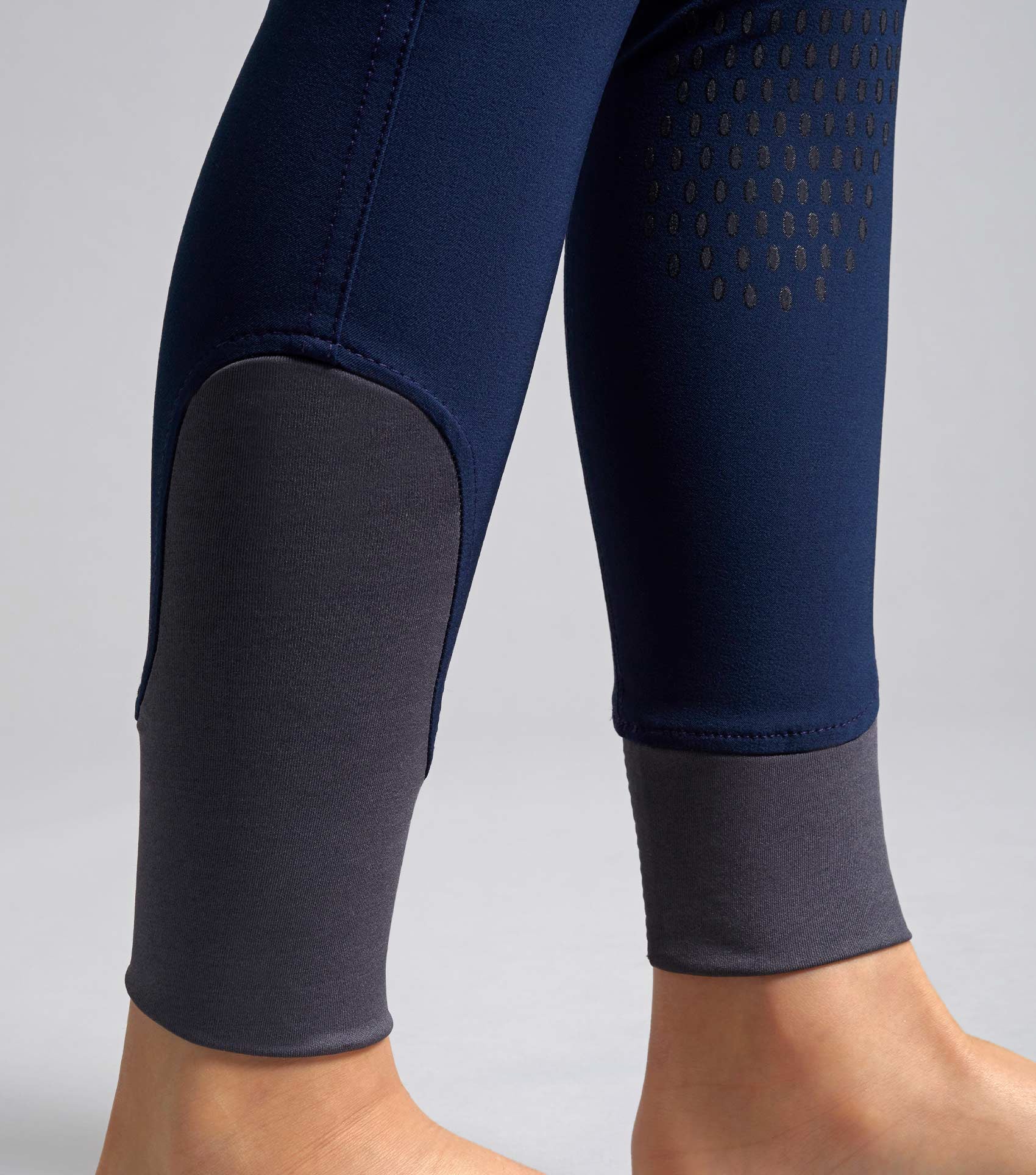 Premier Equine Gando Boys Gel Knee Riding Breeches in Navy Blue: Technical Equestrian Apparel for Youth Riders