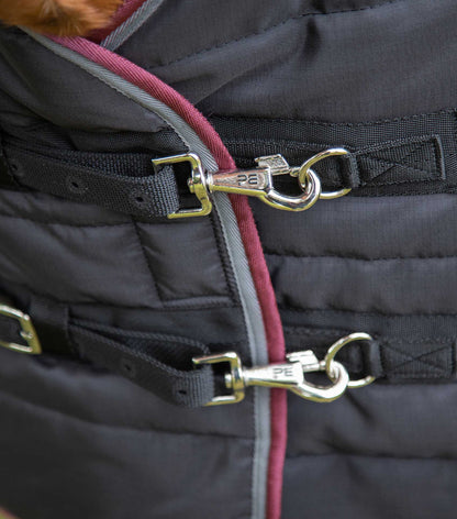 Premier Equine Garissa Stable Rug Black: Quilted horse blanket with stainless steel buckles and durable construction.