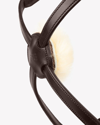 Premier Equine Grackle Noseband - Italian Leather, Merino Wool Pad for Horse Comfort
