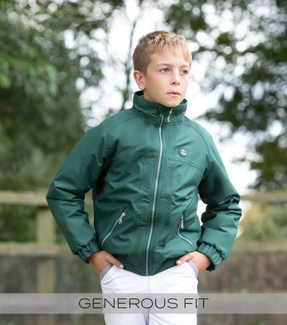 Junior Riding Jacket: Boy Rider in Green Waterproof Equine Coat | Premier Equine