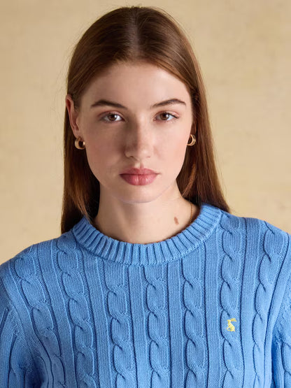 Joules Classic Cable Blue Cotton Crew Neck Jumper