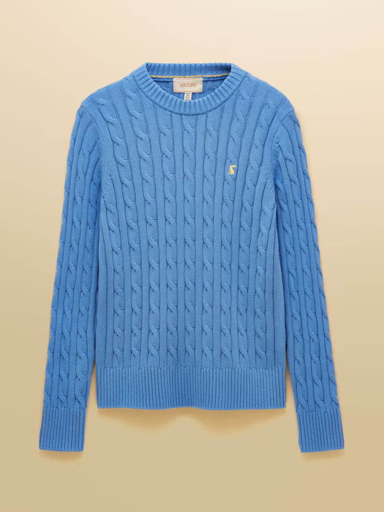 Joules Classic Cable Blue Cotton Crew Neck Jumper