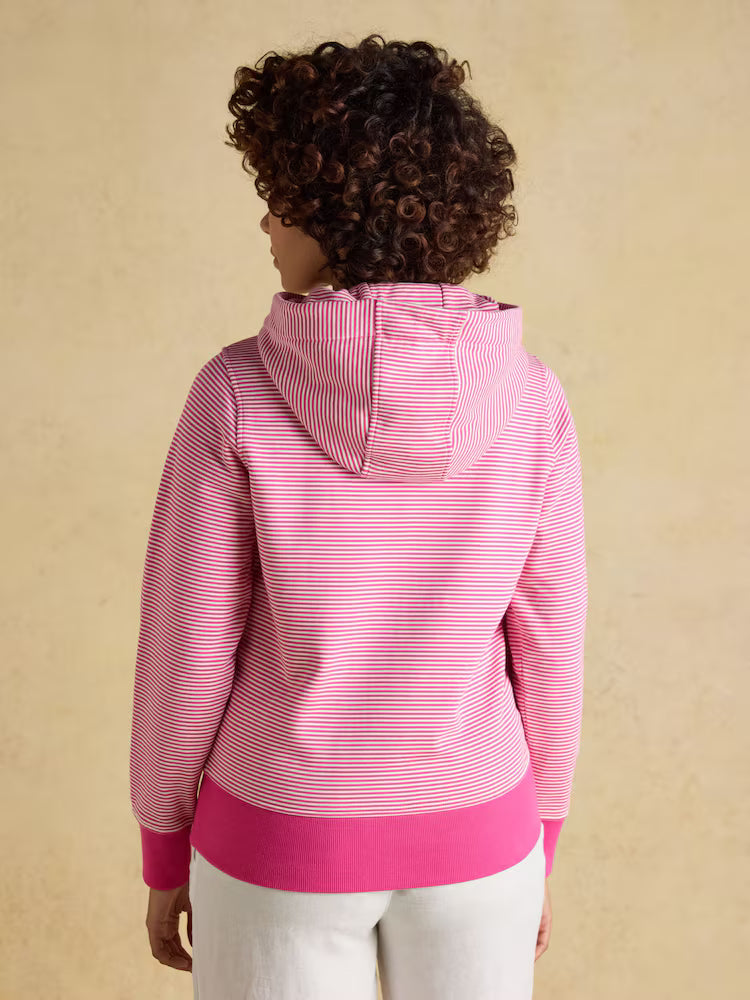Joules Rushton Pink & White Striped Cotton Cowl Neck Hoodie