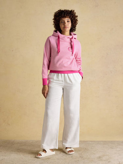 Joules Rushton Pink & White Striped Cotton Cowl Neck Hoodie