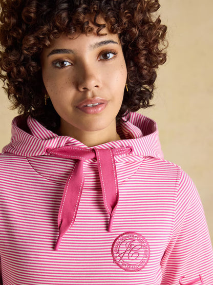 Joules Rushton Pink & White Striped Cotton Cowl Neck Hoodie