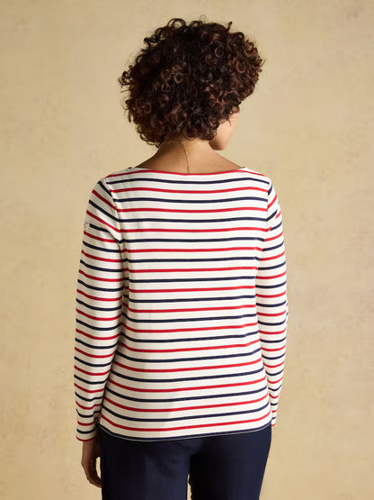 Joules Harbour Navy & Red Striped Boat Neck Long Sleeve Breton Top