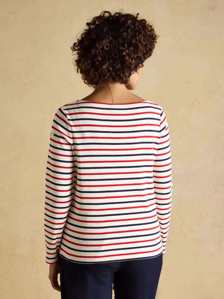 Joules Harbour Navy & Red Striped Boat Neck Long Sleeve Breton Top