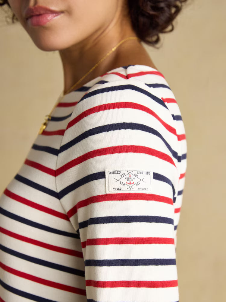 Joules Harbour Navy & Red Striped Boat Neck Long Sleeve Breton Top