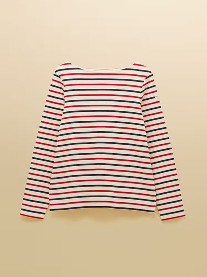 Joules Harbour Navy & Red Striped Boat Neck Long Sleeve Breton Top