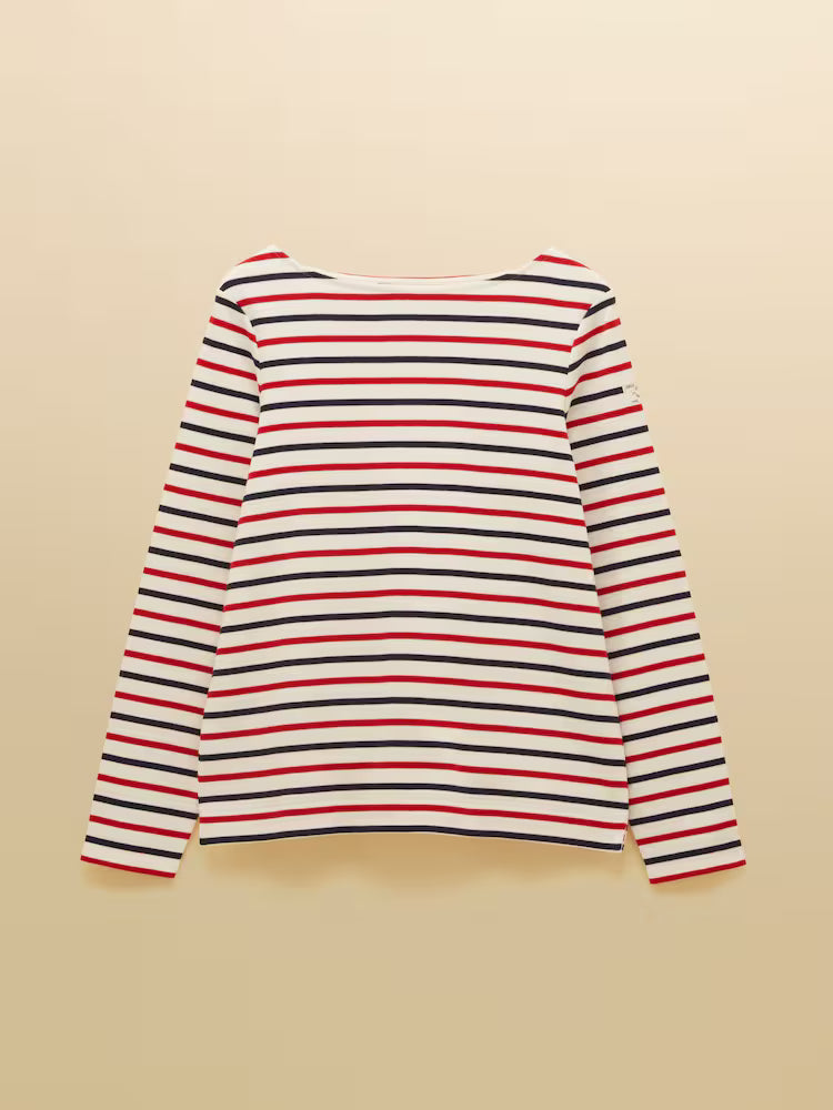 Joules Harbour Navy & Red Striped Boat Neck Long Sleeve Breton Top