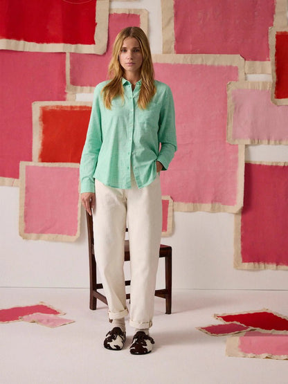 Joules Ida Green Puppytooth Long Sleeve Cotton Shirt | Equiflair