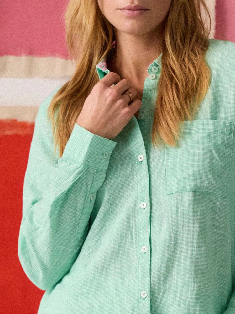 Joules Ida Green Puppytooth Long Sleeve Cotton Shirt | Equiflair