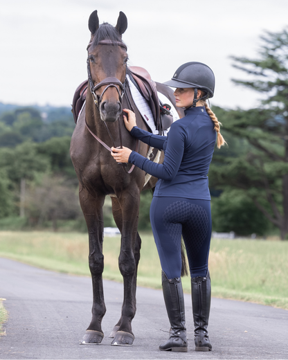 EQUIDRY Water Repellent Leggings Full Seat Women's Navy/Raspberry