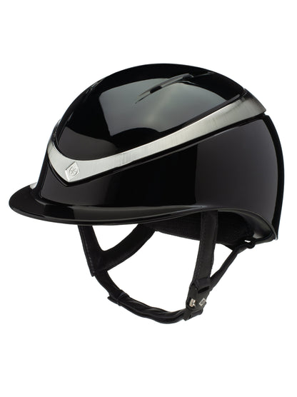 Charles Owen Halo Riding Helmet - Black with Platinum Gloss. Premium Equestrian Head Protection for Safe Riding.