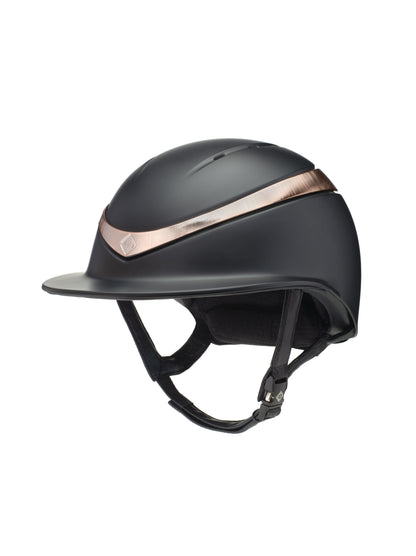 CHARLES OWEN HALO Helmet Wide Peak MIPS - Black/Rose Gold Riding Helmet. Equestrian Safety Gear.