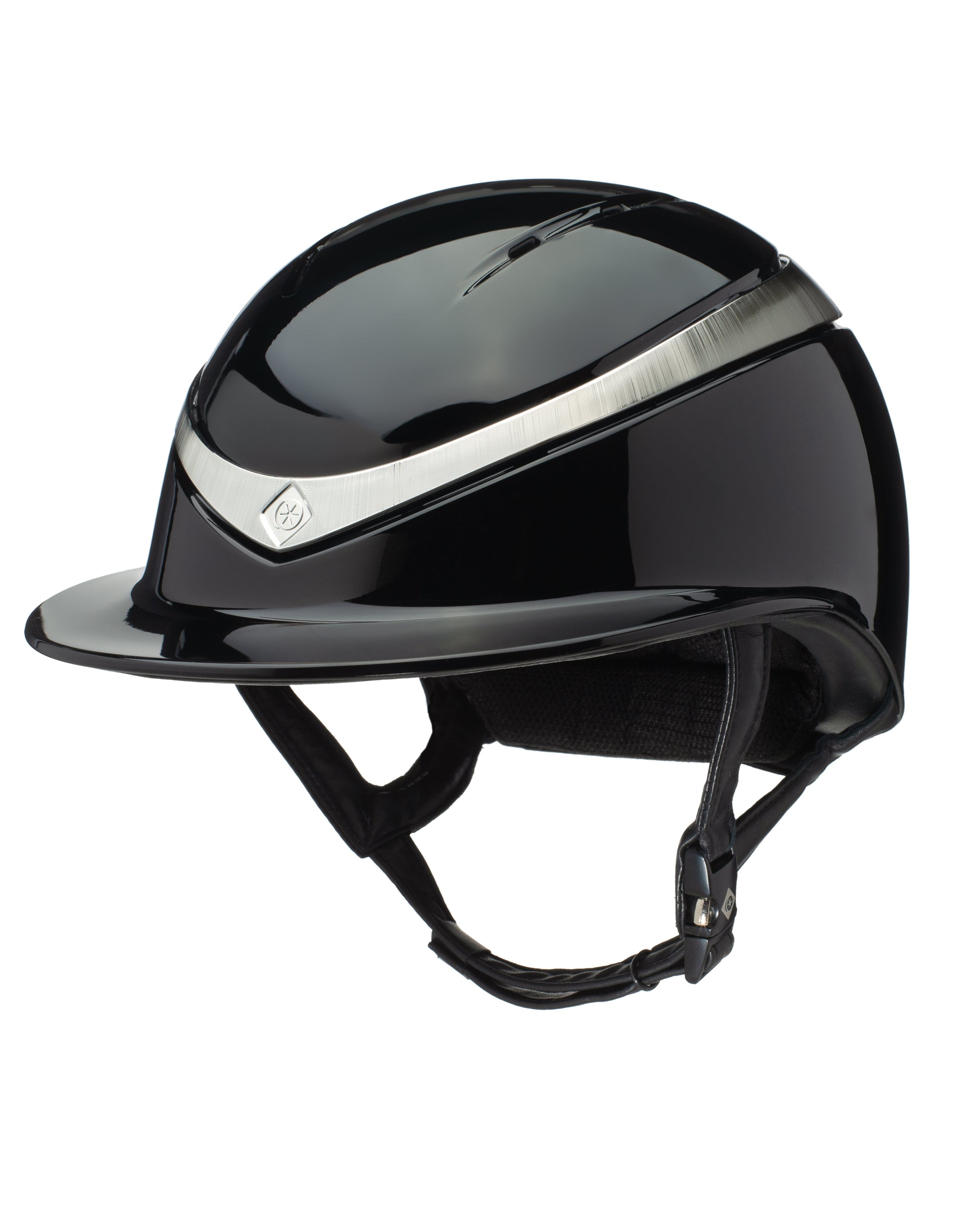 Charles Owen Halo Riding Helmet - Black/Platinum Gloss, Equestrian Safety Gear, Wide Peak