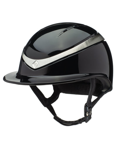 Charles Owen Halo Riding Helmet - Black/Platinum Gloss, Equestrian Safety Gear, Wide Peak