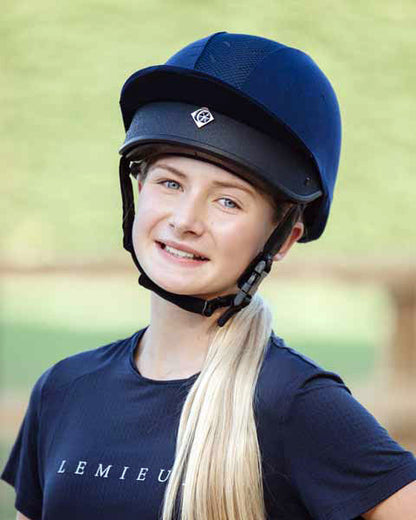 Charles Owen Harlow MS1 Pro Jockey Skull Helmet - Navy/Rose Gold. Equestrian Safety Gear