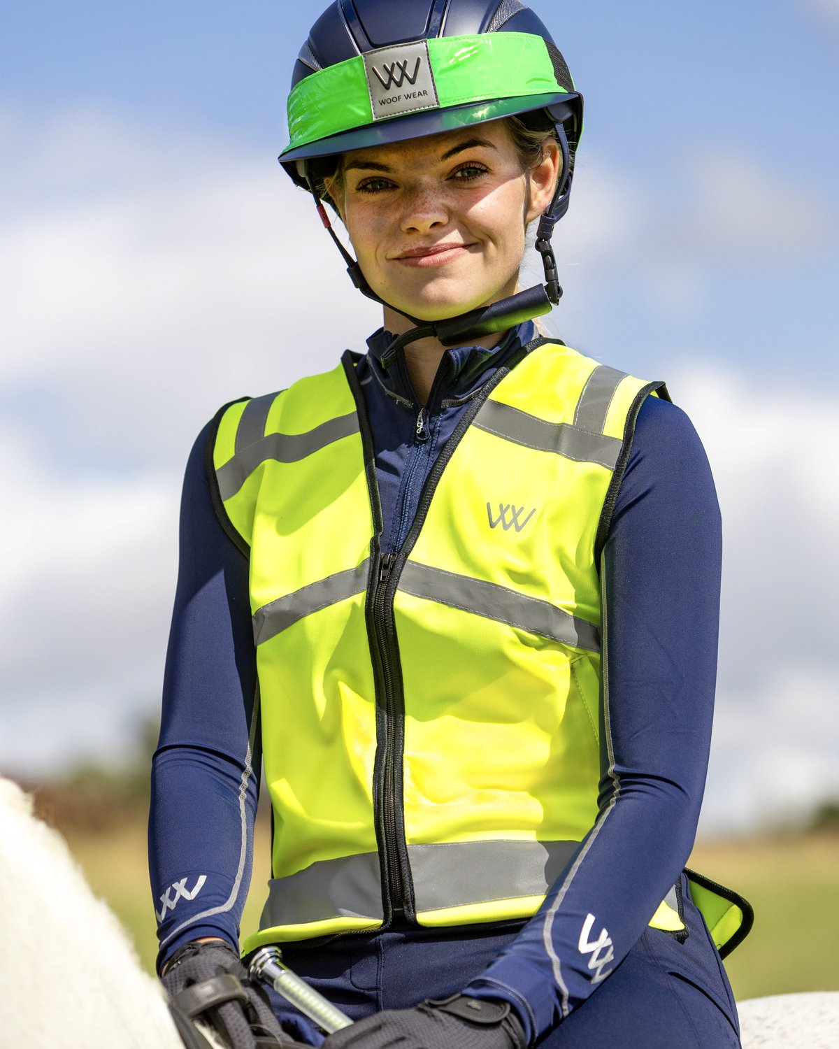 Woof Wear Hi Viz Hatband Lime: Equestrian Safety Gear for Horse Riding Visibility