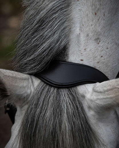 Black Leather Horse Head Collar - Equiflair: Anatomical Rolled Design, Premium Equine Halter for Comfort and Style