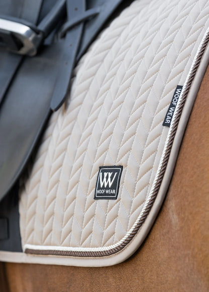 WOOF WEAR Herringbone Dressage Saddle Pad in Caramel - Close-up of Quilted Horse Riding Pad