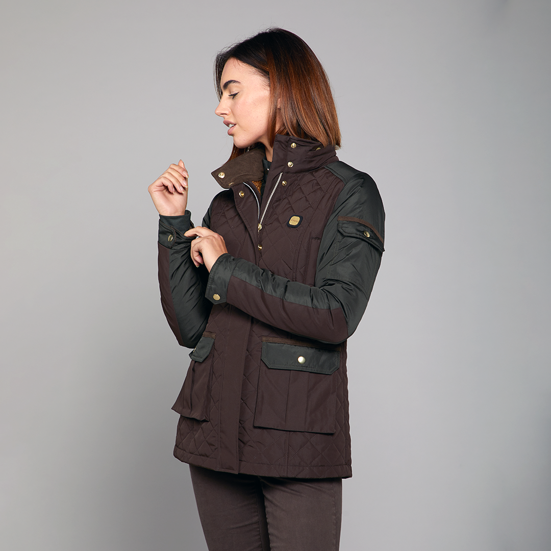 TOGGI HOLMES women's brown and green quilted biker style country jacket