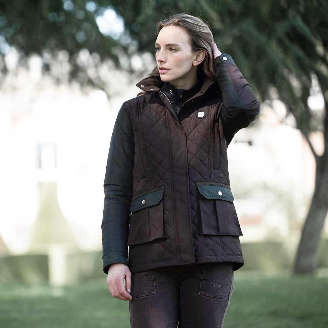 TOGGI Holmes Quilted Jacket for women: Biker-inspired, country style, brown.