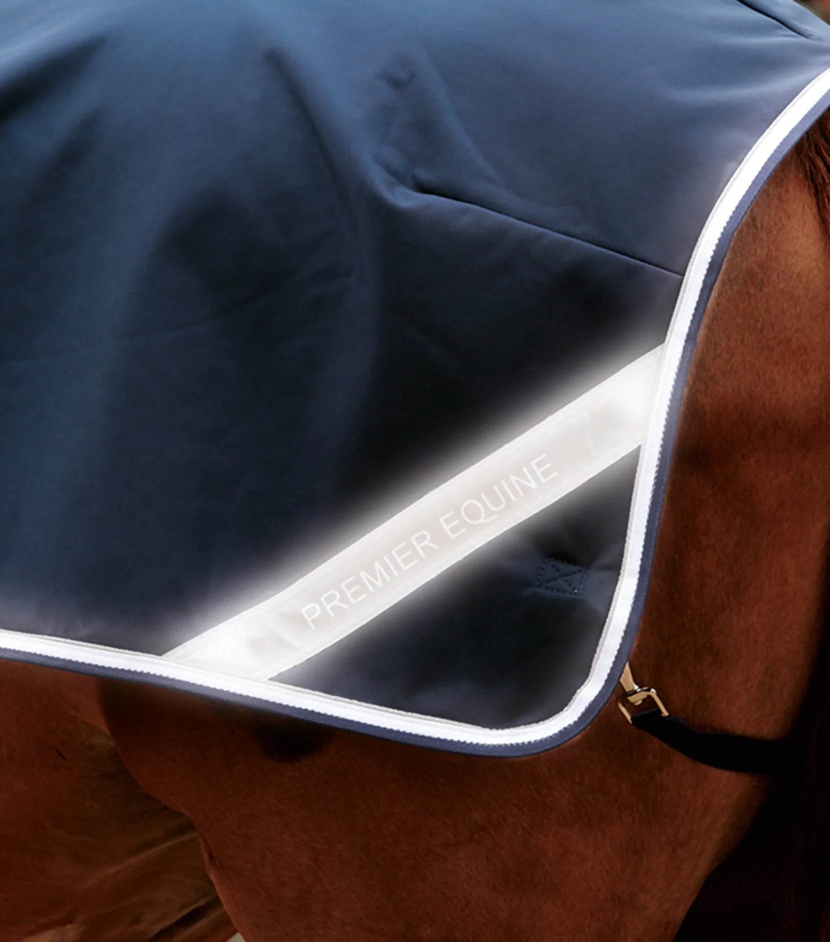 PREMIER EQUINE HORSE EXERCISE SHEET NAVY Waterproof & Reflective horse riding blanket. Horseware protection and comfort.