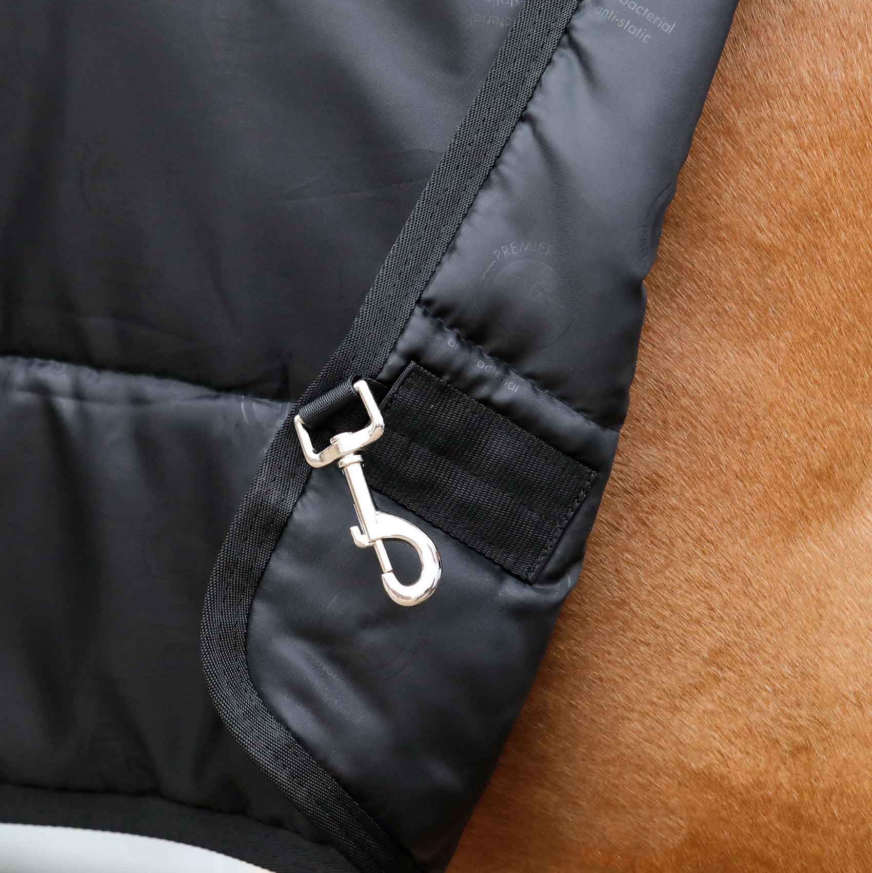 Premier Equine 200g Horse Rug Liner Black Attached, with Stainless Steel Clip - Equine Comfort and Secure Fastening.