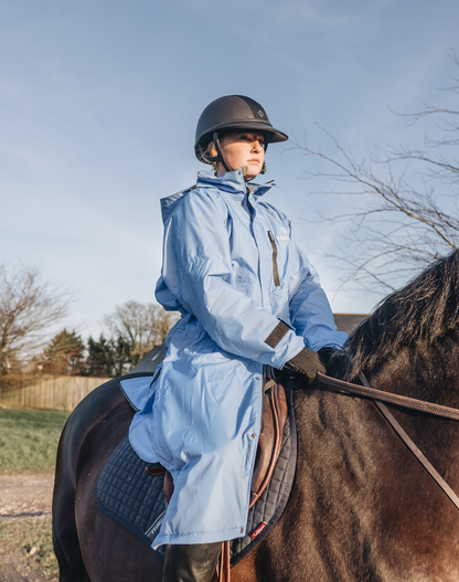 Equidry Sky Blue Horse Riding Coat: Women's Waterproof Fleece Lined Jacket with Hood