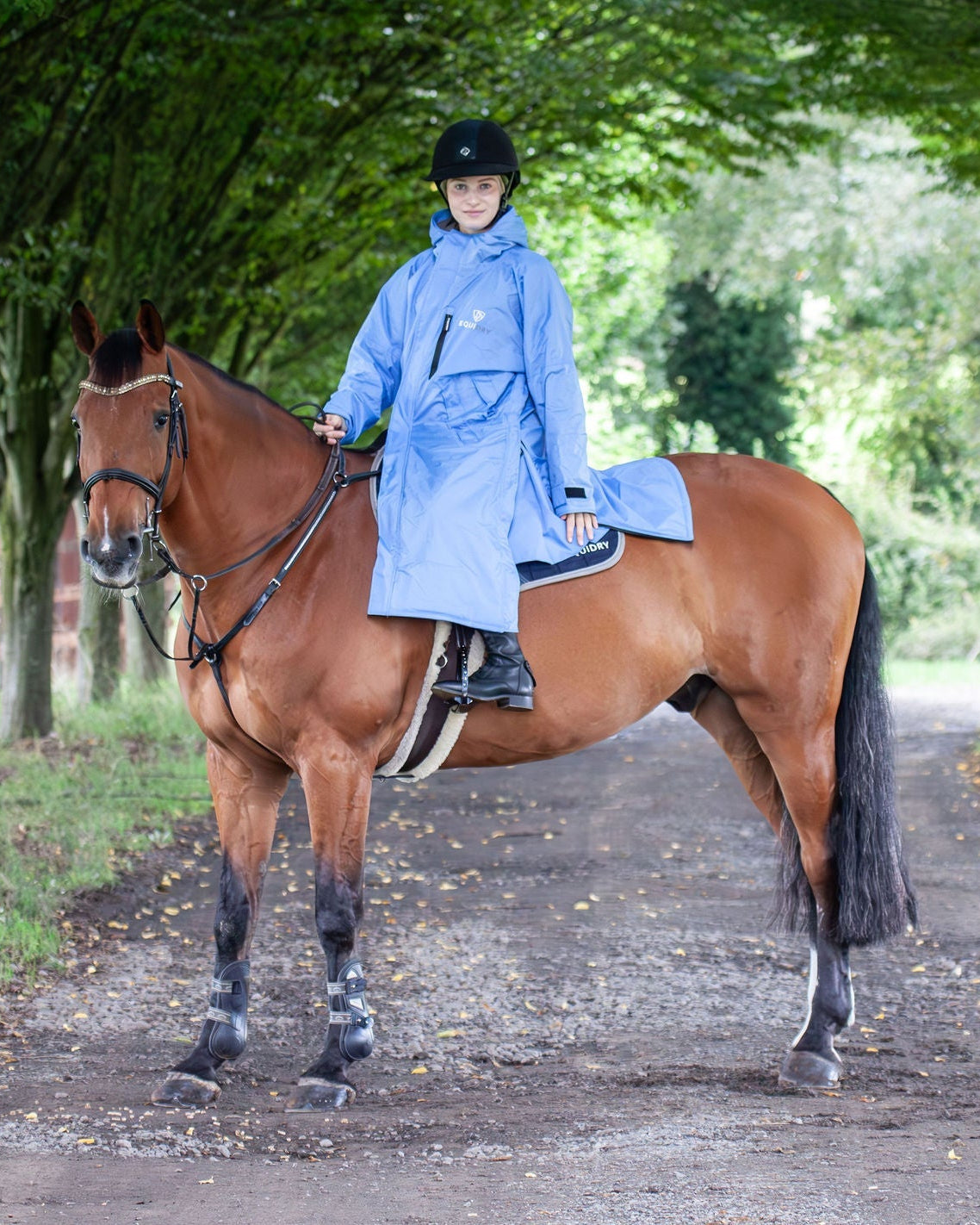 Equidry Sky Blue Waterproof Horse Riding Coat for Women | Thin Fleece