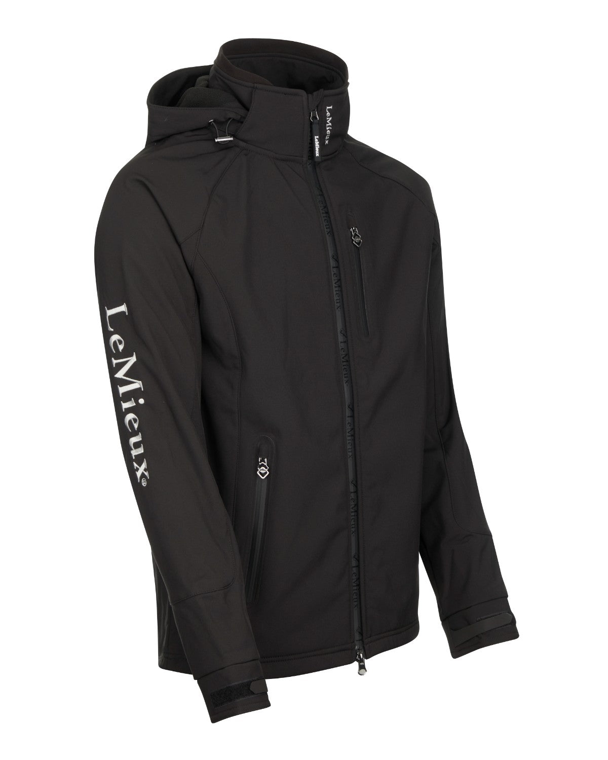 LeMieux Mens Elite Soft Shell Jacket - Black: Water Resistant, Detachable Hood Equestrian Apparel