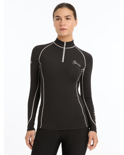 LeMieux Base Layer Black: Women's Riding Top, Quarter Zip, UV50+, Long Sleeve Performance Shirt