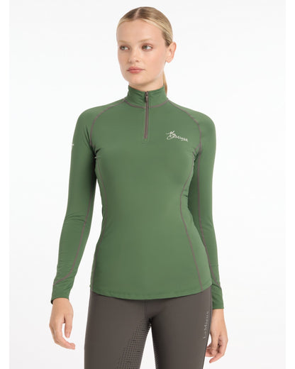 LeMieux Hunter Green Base Layer: Long Sleeve Riding Top with Zip Neck & UV Protection