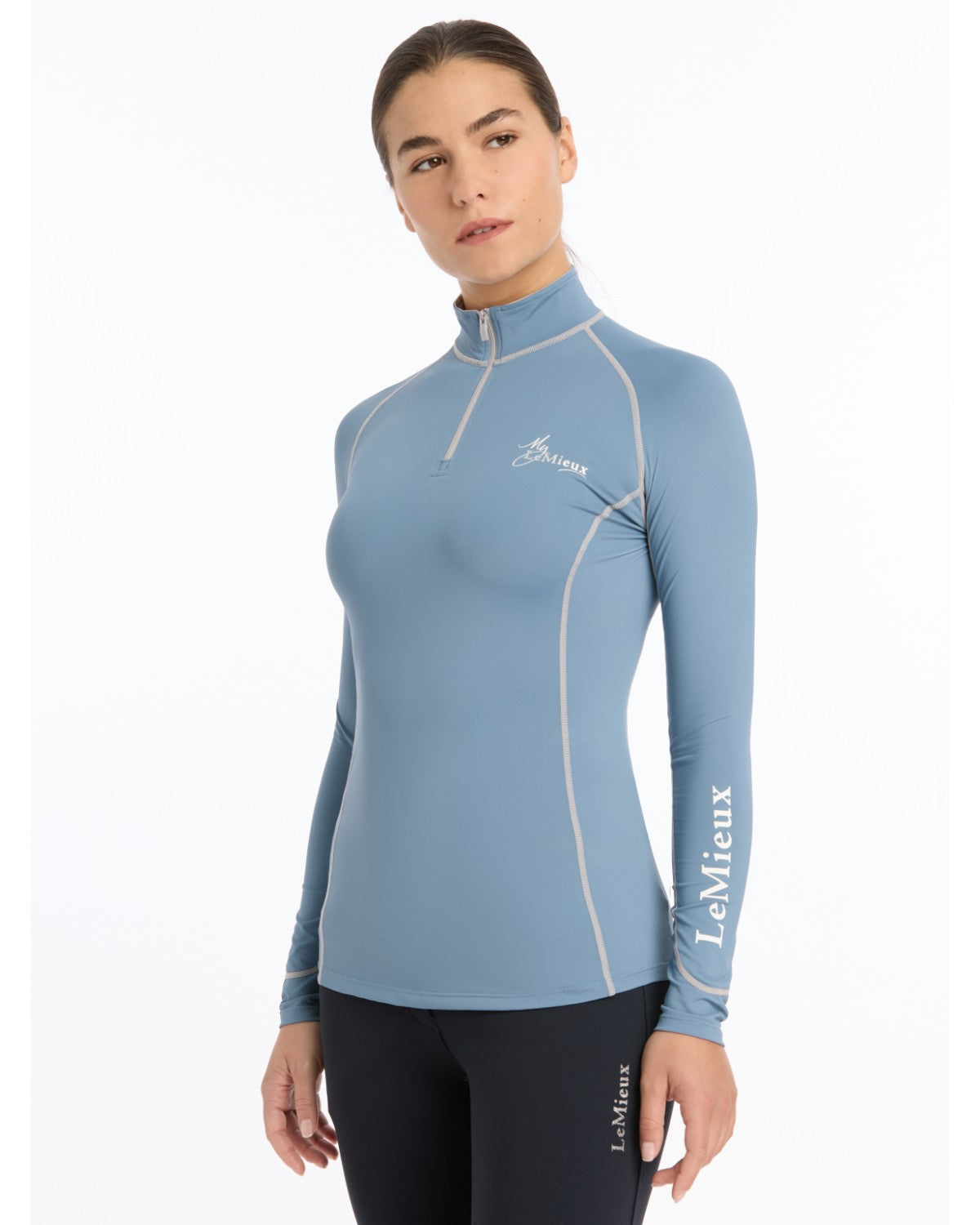Woman's LeMieux Ice Blue Base Layer Top. Long Sleeve Equestrian Riding Apparel.