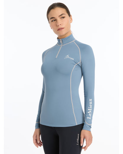 Woman's LeMieux Ice Blue Base Layer Top. Long Sleeve Equestrian Riding Apparel.