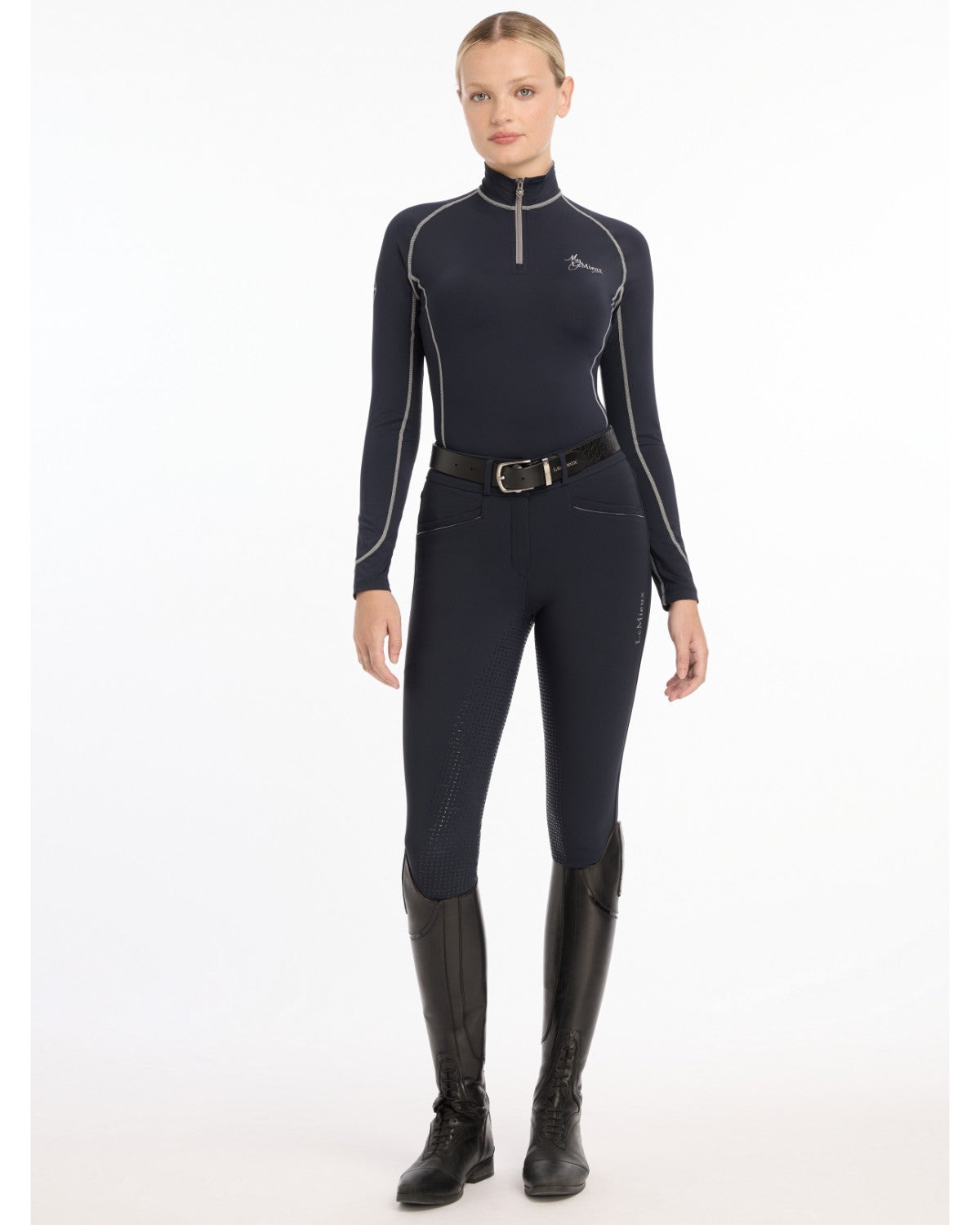 LeMieux Navy Base Layer - Quarter Zip Equestrian Riding Apparel - Equiflair. UV50+, Sweat-wicking, and Antimicrobial.