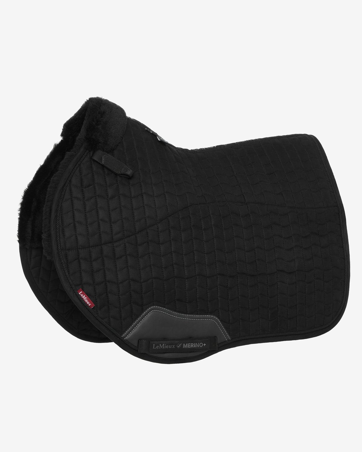 Lemieux Merino+ Half Lined Suede Eurojump Square Saddle Pad Black. Horse Riding Comfort & Protection.