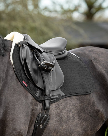 LeMieux Merino+ Eurojump Saddle Pad - Black, Half-Lined for Horse Riding Comfort