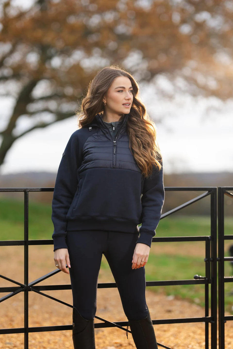 LeMieux Harley Hybrid Hoodie Navy: Women's Half Zip Quilted Hoodie with Detachable Hood - Equiflair